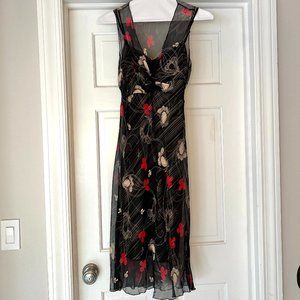 Matty M Layered Black Red Gold Floral Dress Size 4